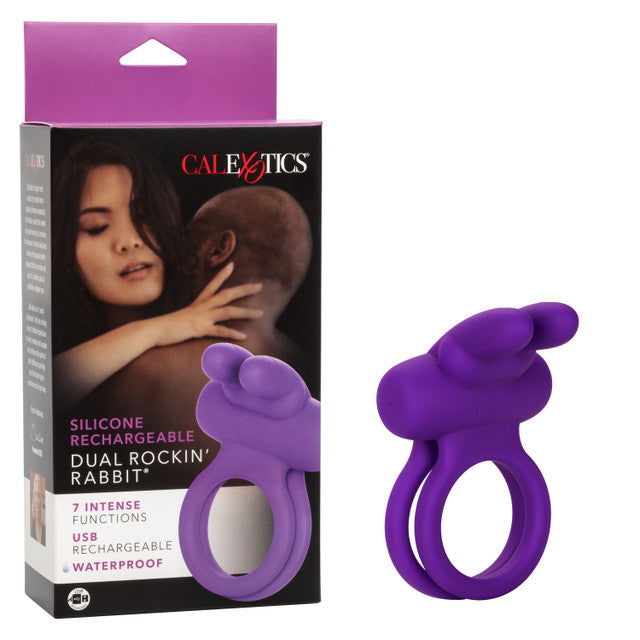 Silicone Rechargeable Dual Rockin’ Rabbit Penis Ring Vibrating